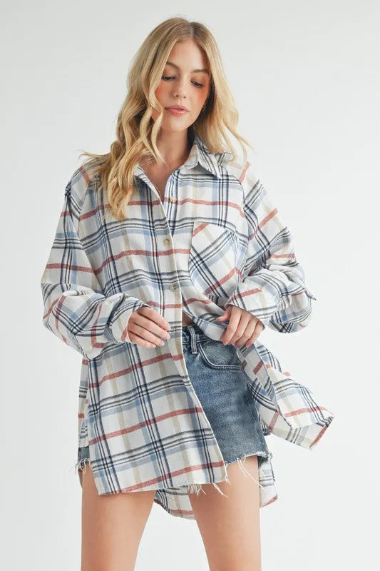 Aemi   Co Plaid Button Up Flannel Shirt with Chest Pocket