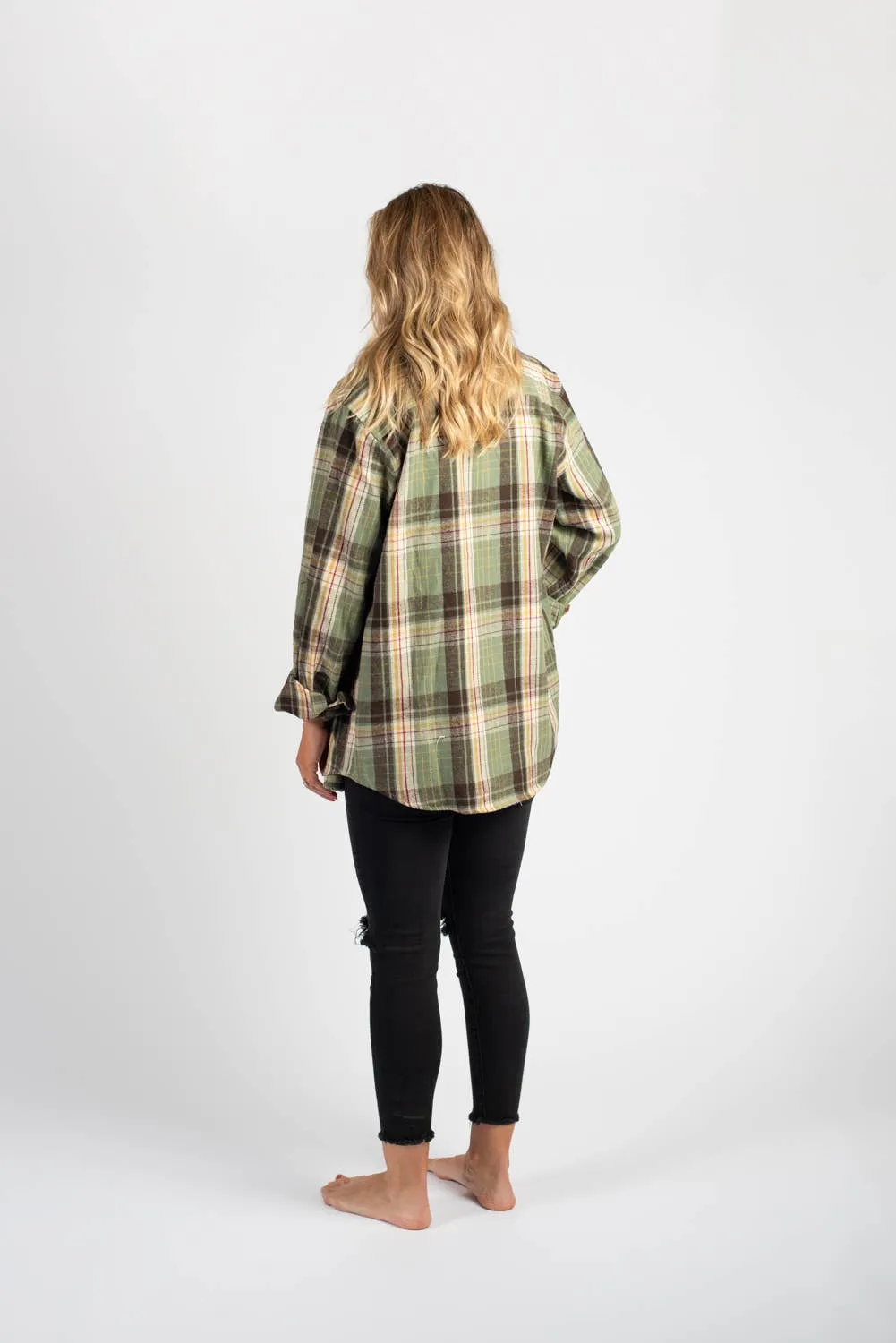AFC Western Fall Sage Green Plaid Flannel Shacket