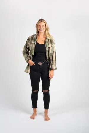 AFC Western Fall Sage Green Plaid Flannel Shacket