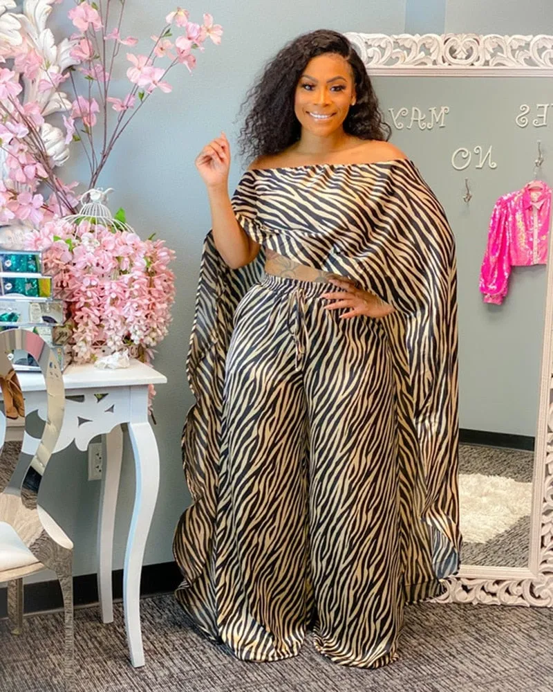African Dashiki Two-Piece Suit Set with Long Tops and Wide Pants for Plus Size Women