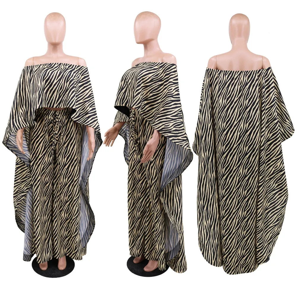 African Dashiki Two-Piece Suit Set with Long Tops and Wide Pants for Plus Size Women