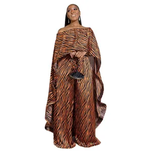 African Dashiki Two-Piece Suit Set with Long Tops and Wide Pants for Plus Size Women