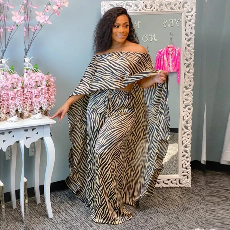 African Dashiki Two-Piece Suit Set with Long Tops and Wide Pants for Plus Size Women
