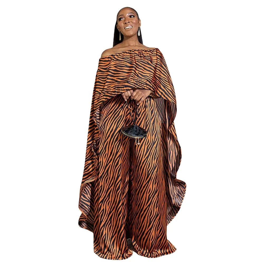 African Dashiki Two-Piece Suit Set with Long Tops and Wide Pants for Plus Size Women