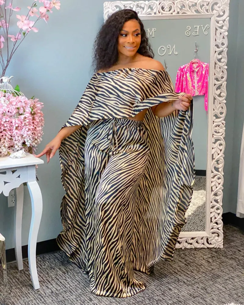 African Dashiki Two-Piece Suit Set with Long Tops and Wide Pants for Plus Size Women