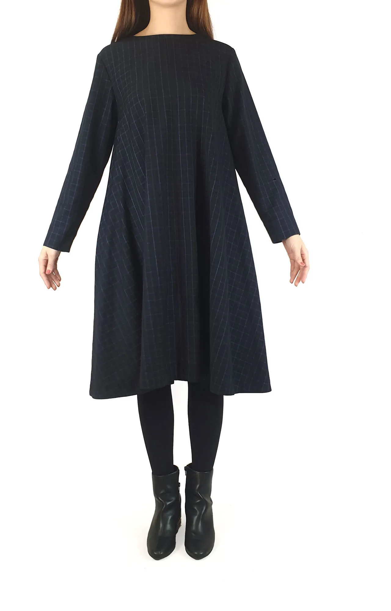 Alpha 60 Navy check print long sleeve dress size S