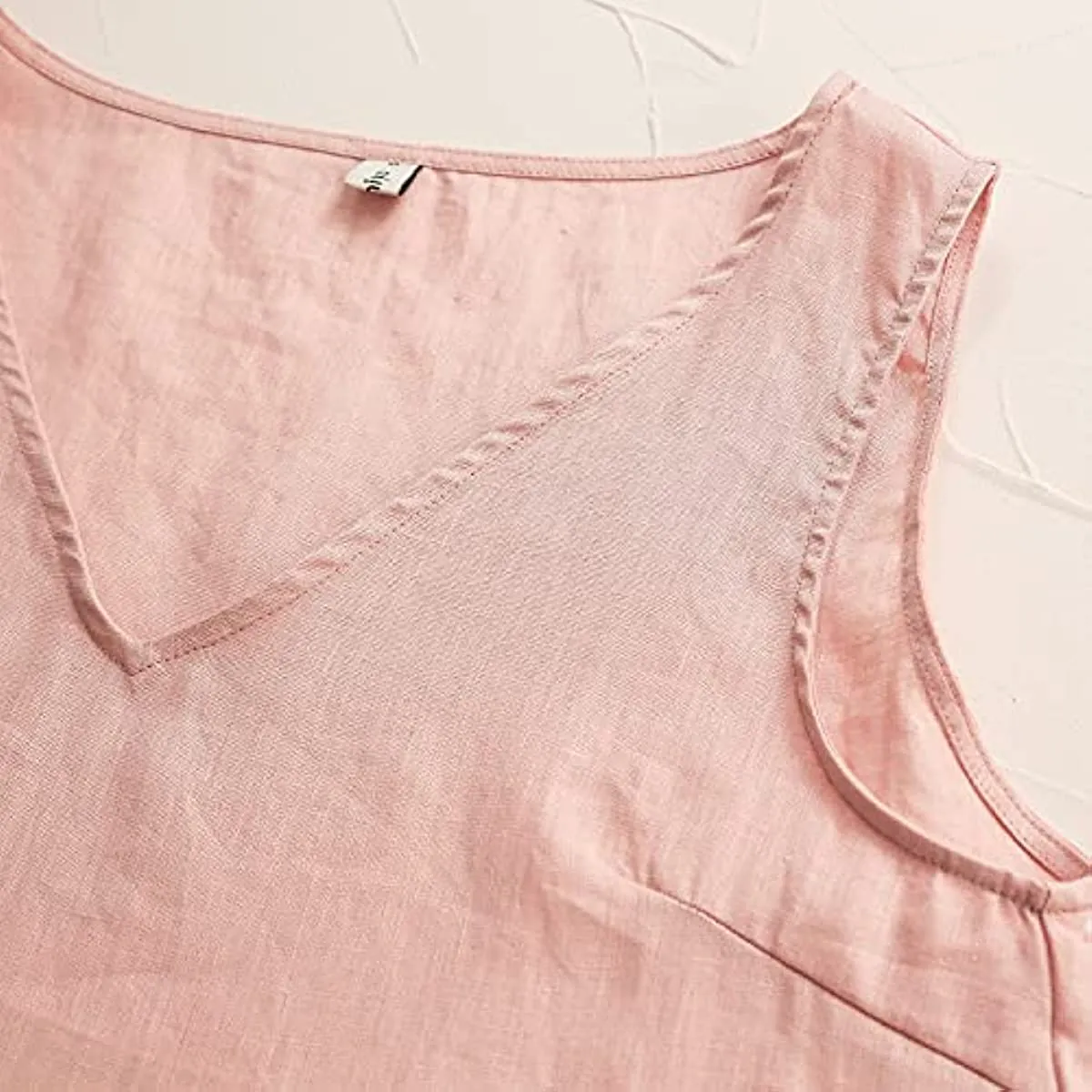 Amazhiyu Pure Linen Sleeveless V Neck Tank Tops