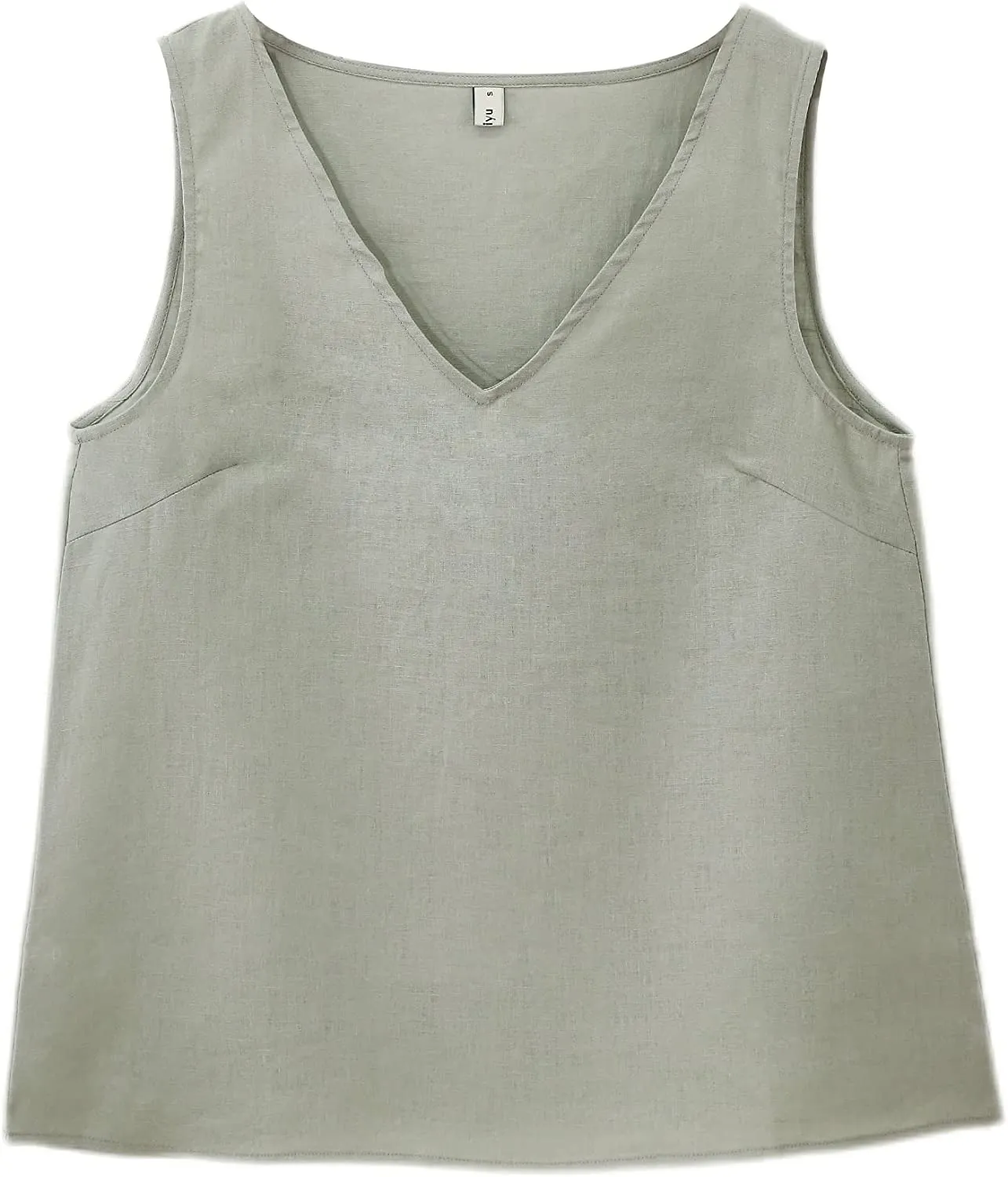 Amazhiyu Pure Linen Sleeveless V Neck Tank Tops