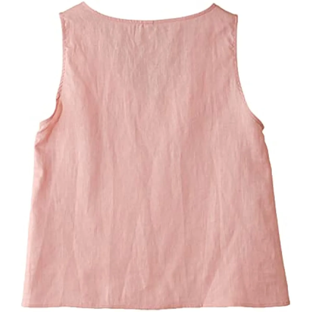 Amazhiyu Pure Linen Sleeveless V Neck Tank Tops