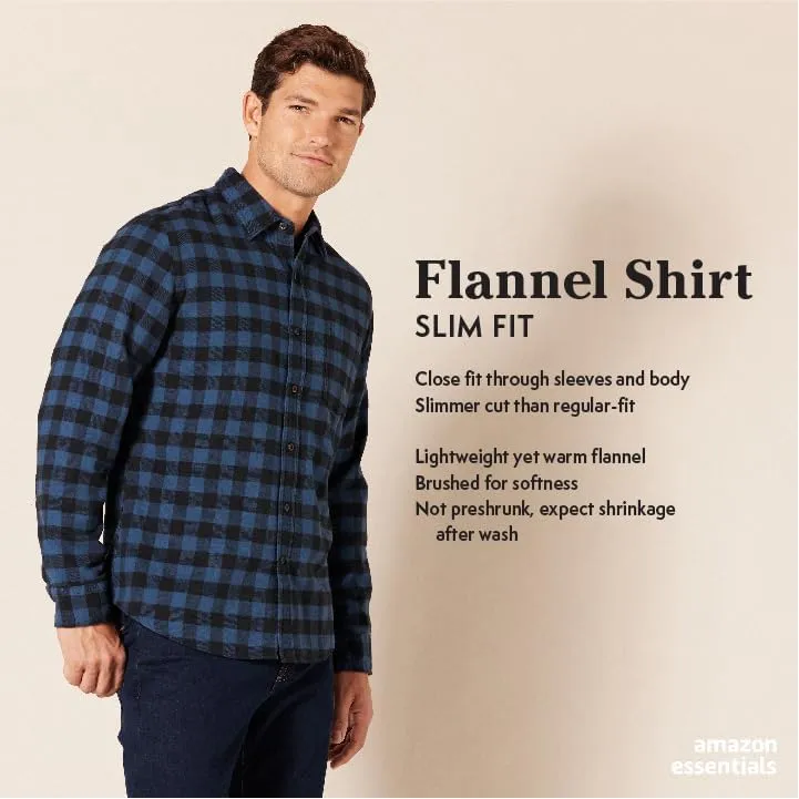 Amazon Essentials Men's Flannel Shirts Long Sleeve, Slim-Fit Button Down Plaid, Green Navy Plaid, XX-Large