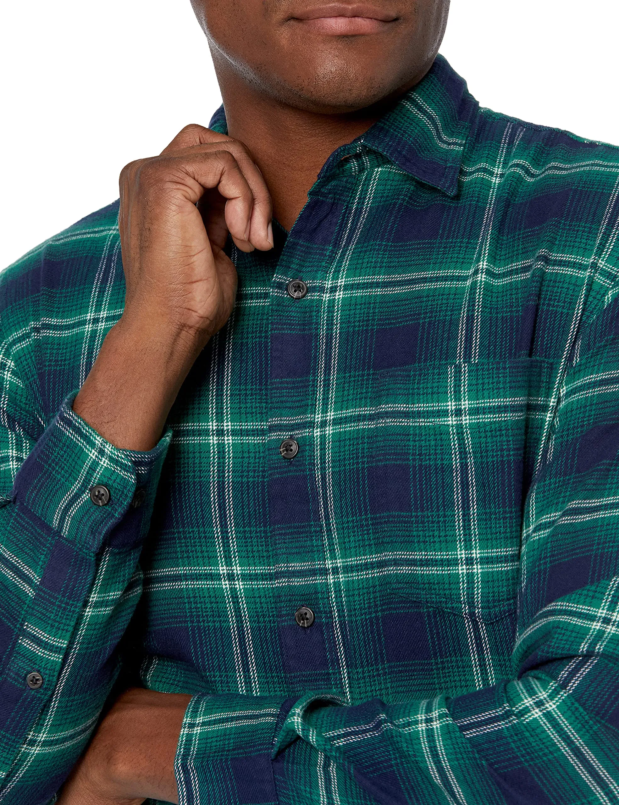 Amazon Essentials Men's Flannel Shirts Long Sleeve, Slim-Fit Button Down Plaid, Green Navy Plaid, XX-Large
