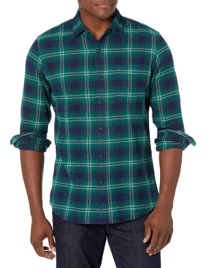 Amazon Essentials Men's Flannel Shirts Long Sleeve, Slim-Fit Button Down Plaid, Green Navy Plaid, XX-Large