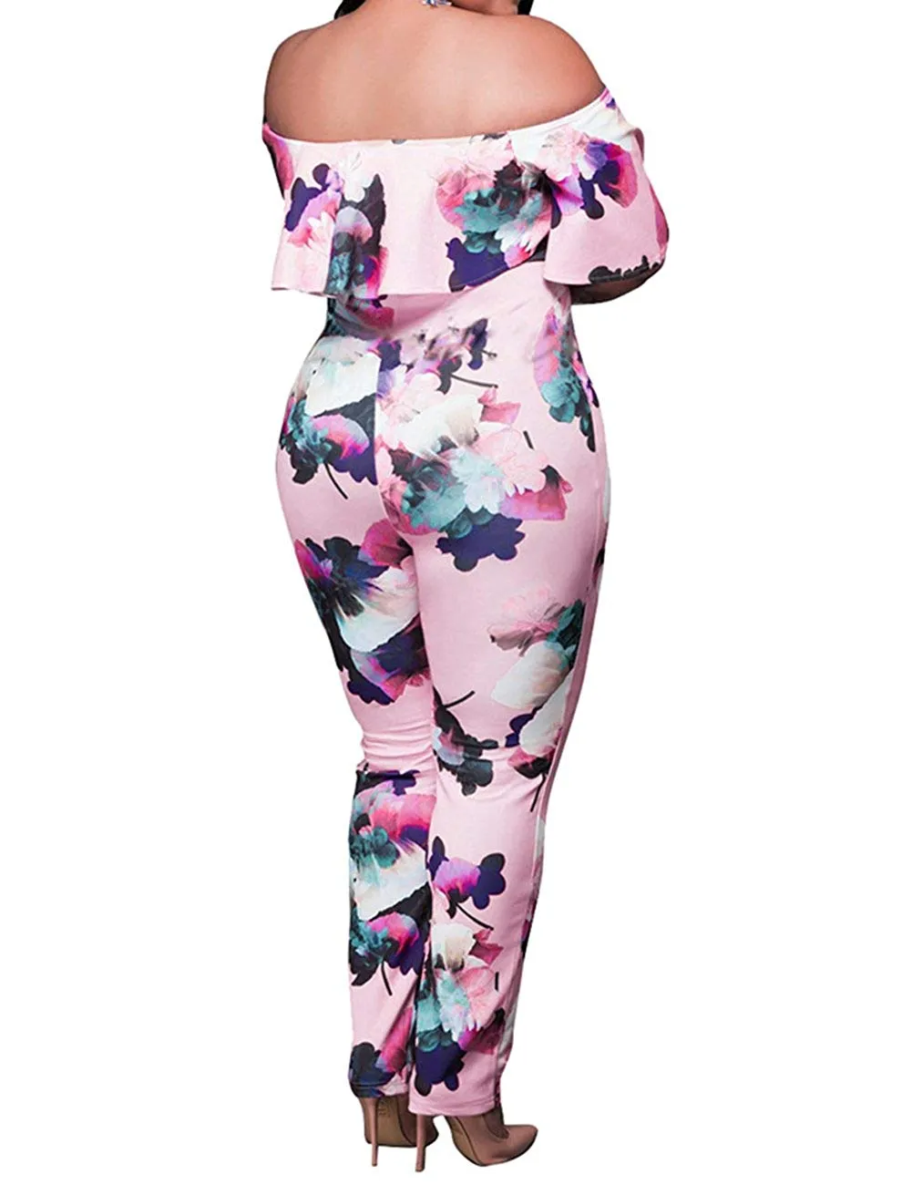 AMZ PLUS Sexy High Waist Plus Size Off Shoulder Floral Romper Jumpsuits for Women