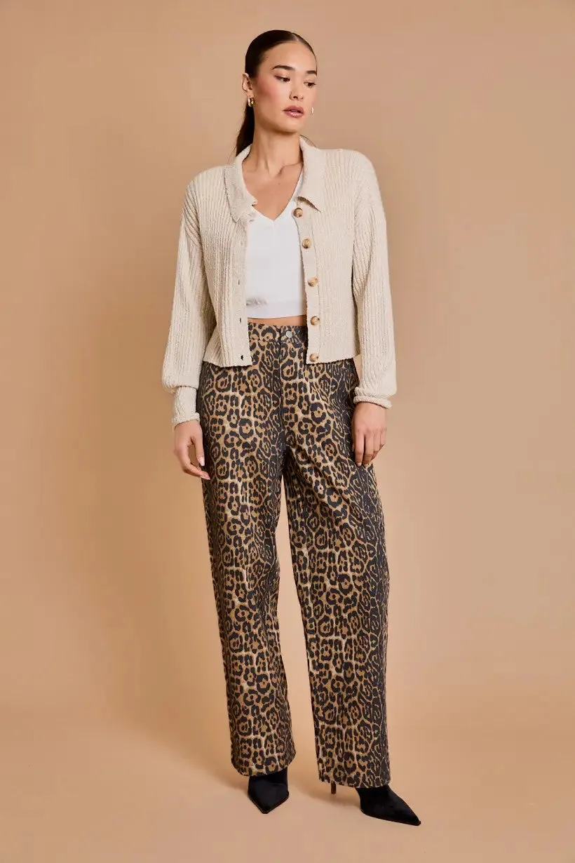 ANIMAL PRINT LEOPARD TWILL PANTS