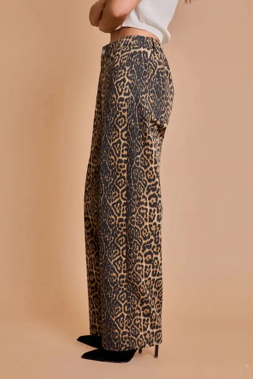 ANIMAL PRINT LEOPARD TWILL PANTS