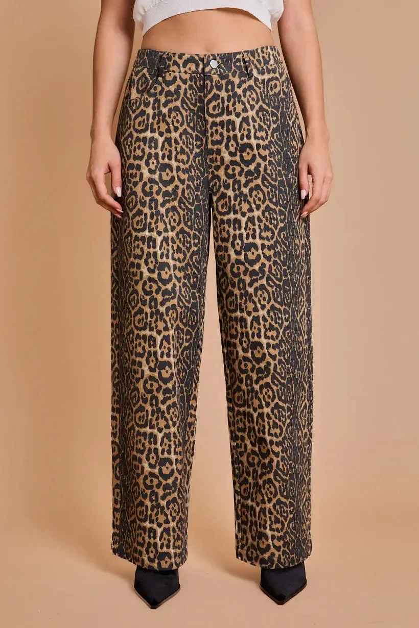 ANIMAL PRINT LEOPARD TWILL PANTS