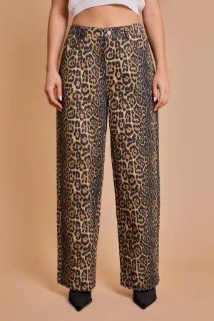 ANIMAL PRINT LEOPARD TWILL PANTS