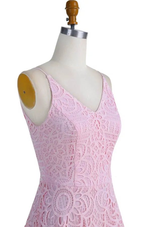 Anneprom A-Line V-Neck Pearl Pink Lace Bridesmaid/Prom/Homecoming Dress APB0089