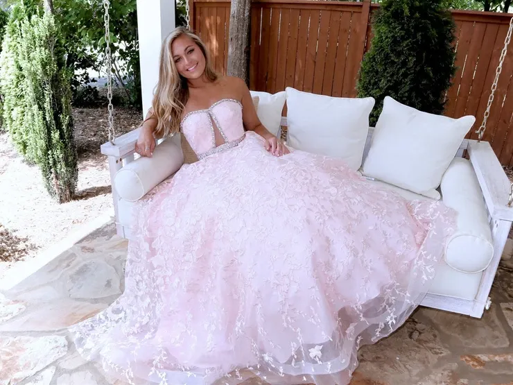 Anneprom Chic A-line Strapless Blue Lace Long Prom Dresses Evening Dress APP0467