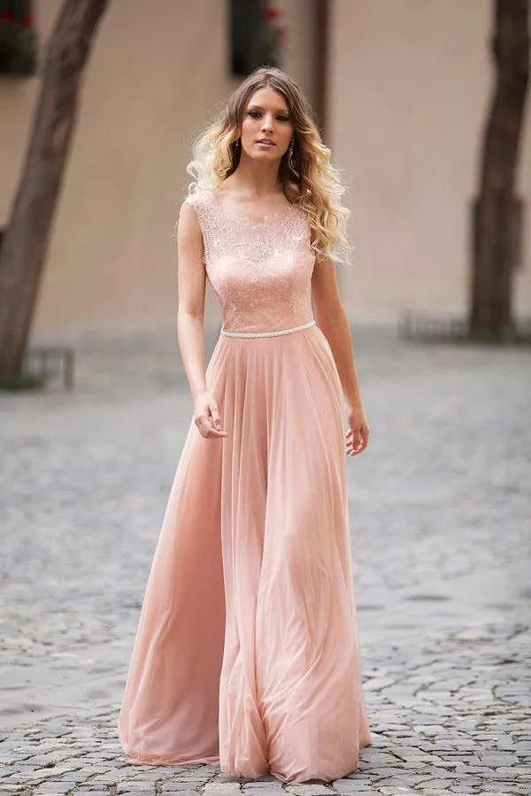 Anneprom Elegant A-Line Blush Pink Sleeveless Lace Prom/Evening Dresses APP0242
