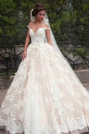 Anneprom Fantastic Tulle Bateau Neckline Ball Gown Wedding Dresses With Lace APW0185