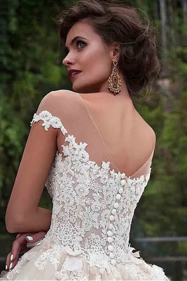 Anneprom Fantastic Tulle Bateau Neckline Ball Gown Wedding Dresses With Lace APW0185