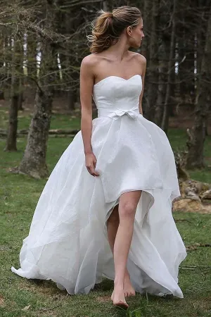Anneprom High Low Sweetheart Sleeveless Organza Applique Wedding Dress APW0161