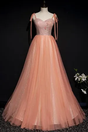 Anneprom Lovely Tulle Sparkle Straps Long Formal Gown, Prom Dress APP0410