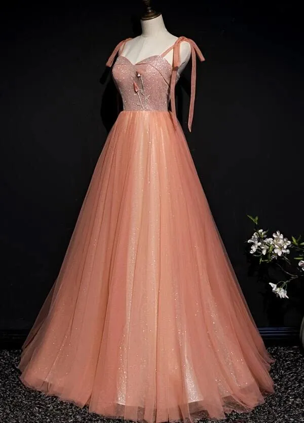 Anneprom Lovely Tulle Sparkle Straps Long Formal Gown, Prom Dress APP0410