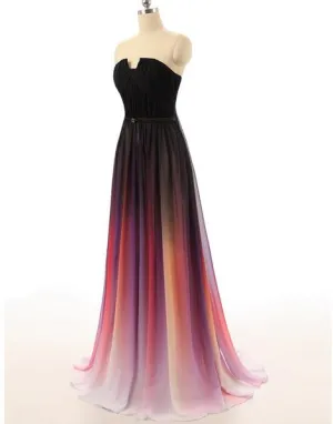 Anneprom New Cheap Gradient Ombre Chiffon Prom Dress Evening Dress Strapless With Pleats Women Dress APP0404