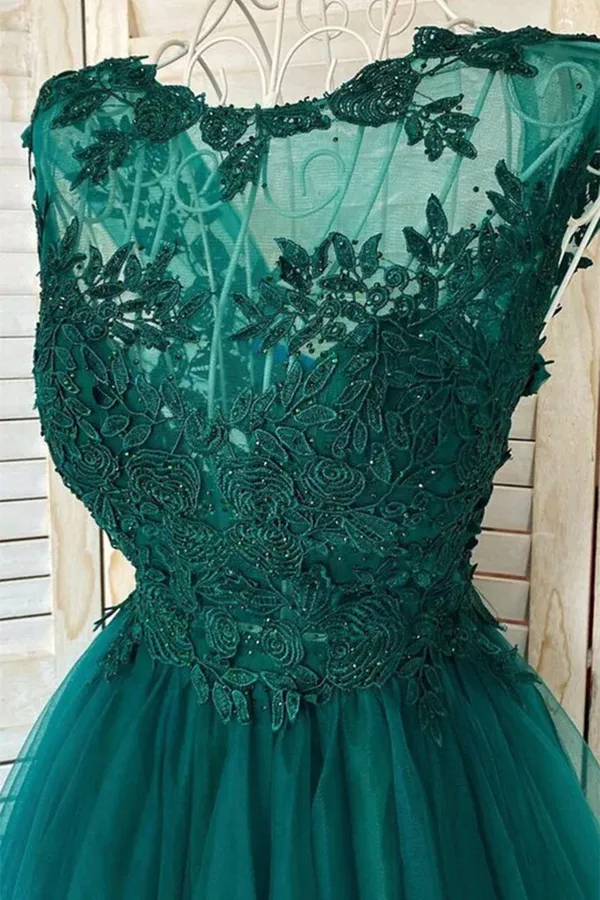 Anneprom Round Neck Green Lace Short Prom Homecoming Formal Graduation Evening Dress APH0147