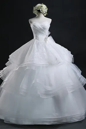 Anneprom Scoop Gown Sweetheart Organza Wedding Dress With Lace APW0021