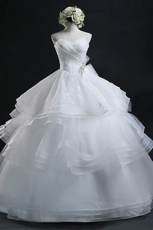 Anneprom Scoop Gown Sweetheart Organza Wedding Dress With Lace APW0021