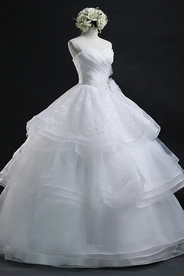 Anneprom Scoop Gown Sweetheart Organza Wedding Dress With Lace APW0021