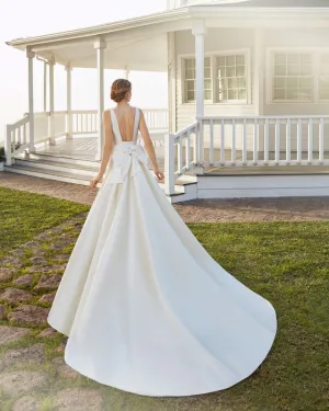 Anneprom Simple Applique A Line V Neck Satin Rosette Wedding Dress APW0124