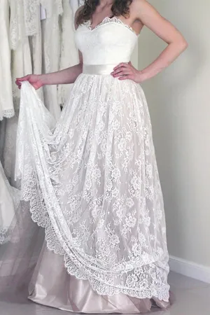Anneprom Sweetheart Sleeveless Long White Wedding Dress With LaceAPW0056