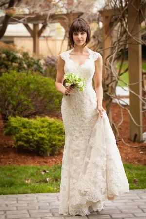 Anneprom Vintage Quee Keyhole Winter Long Lace Mermaid Wedding Dress APW0172