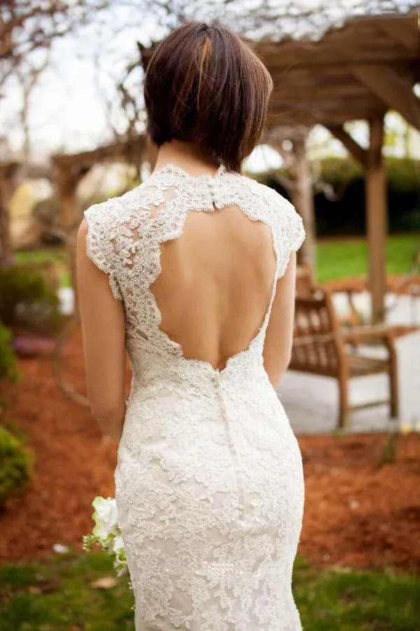 Anneprom Vintage Quee Keyhole Winter Long Lace Mermaid Wedding Dress APW0172