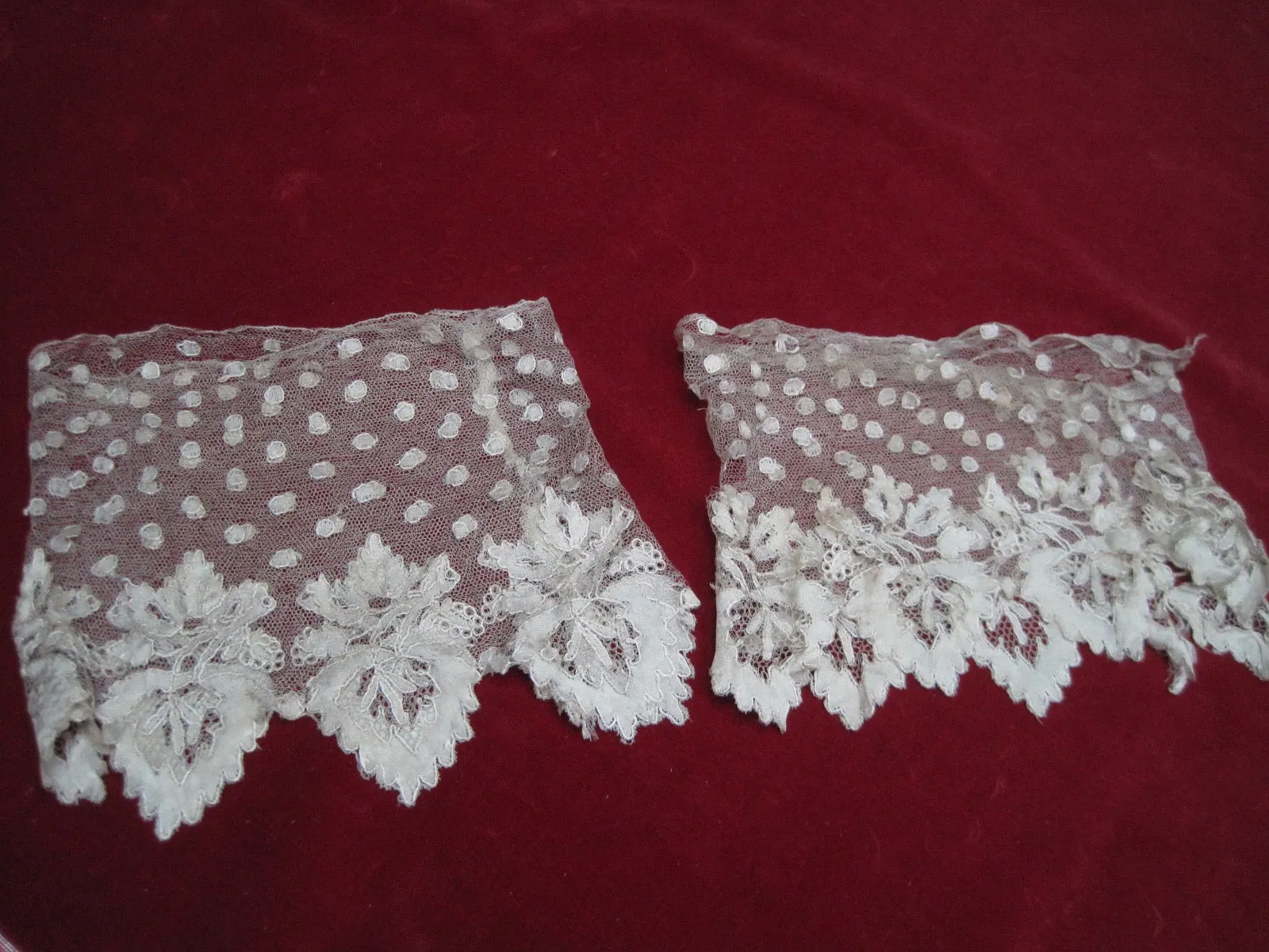 Antique blonde Caen lace set of cuffs circa 1860