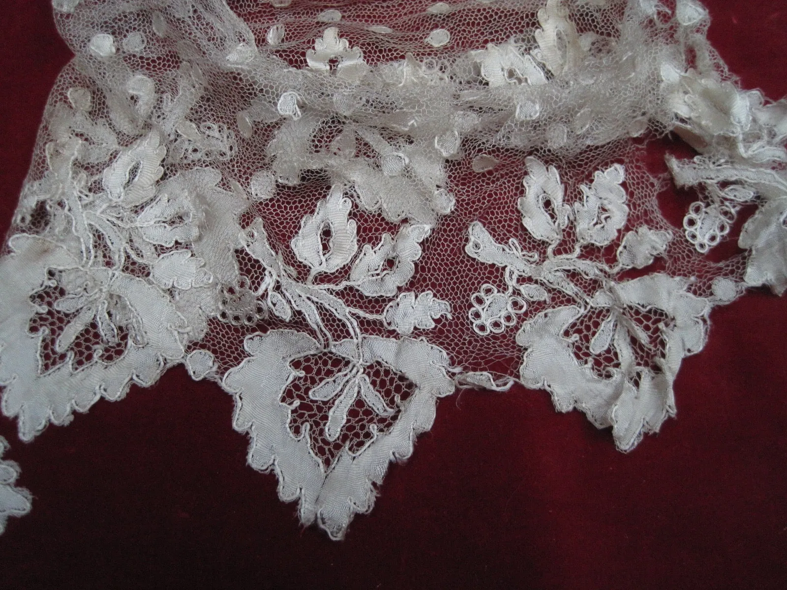 Antique blonde Caen lace set of cuffs circa 1860