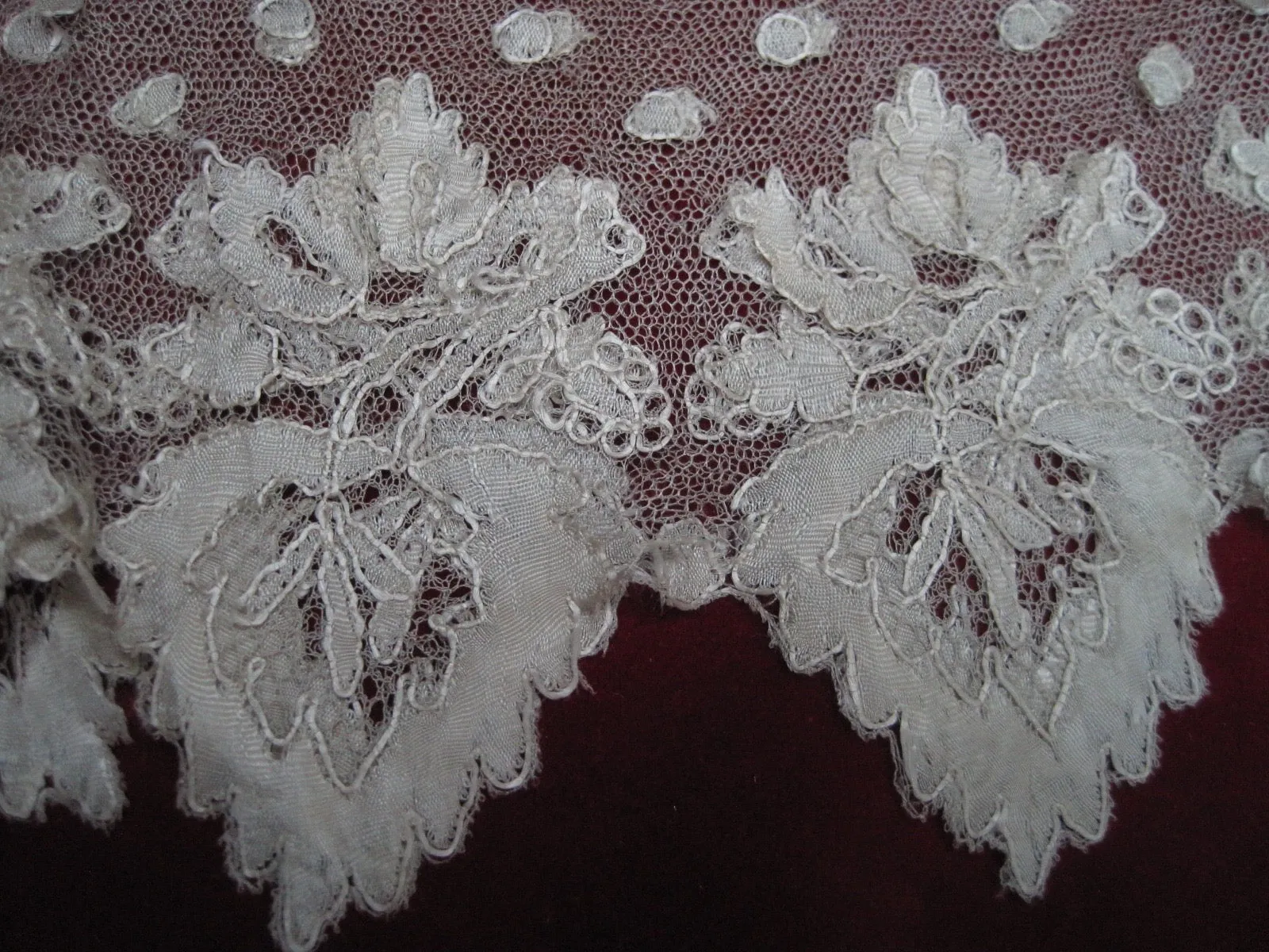 Antique blonde Caen lace set of cuffs circa 1860