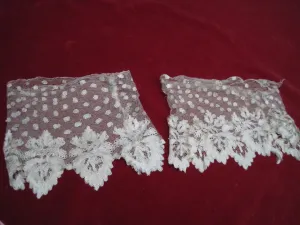 Antique blonde Caen lace set of cuffs circa 1860