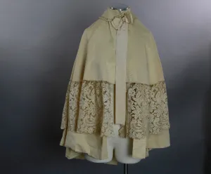Antique Victorian cape ivory silk with lace trim Civil War era