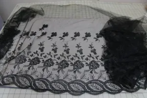 Antique Victorian trim black silk net lace flounce from dress