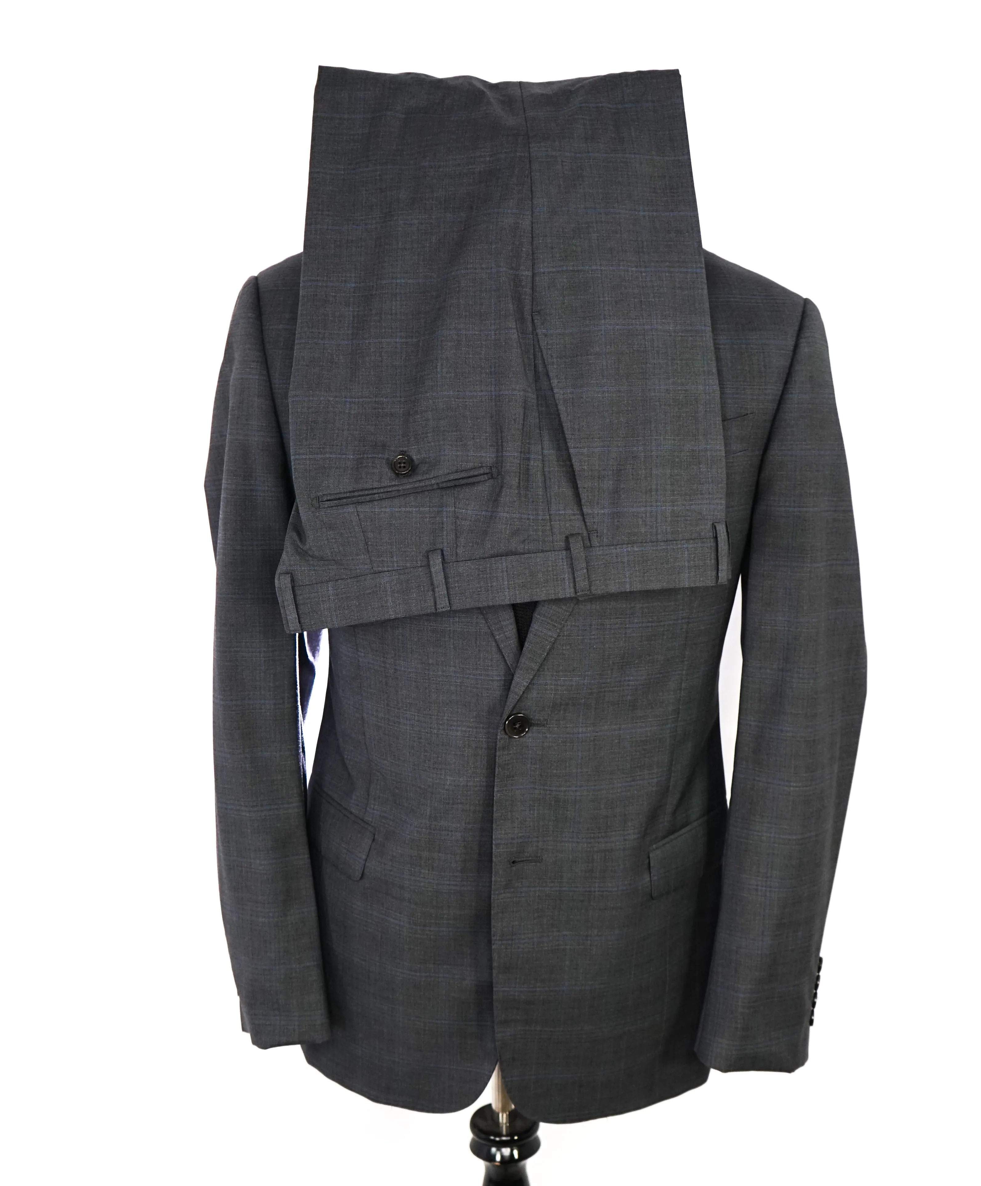 ARMANI COLLEZIONI - Gray & Blue Plaid Check Notch Lapel Suit - 42R