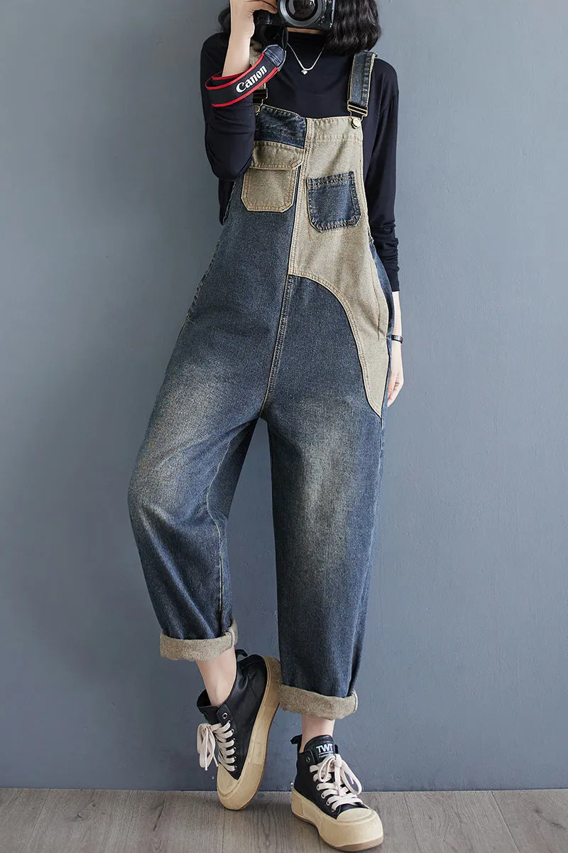 Autumn New Plus Size Loose Denim Suspender Pants