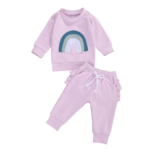 Baby and Toddlers Long Sleeve Rainbow Print Top and Pants