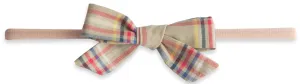 Baby Bling Tan Plaid Cotton Print Skinny Bow Headband