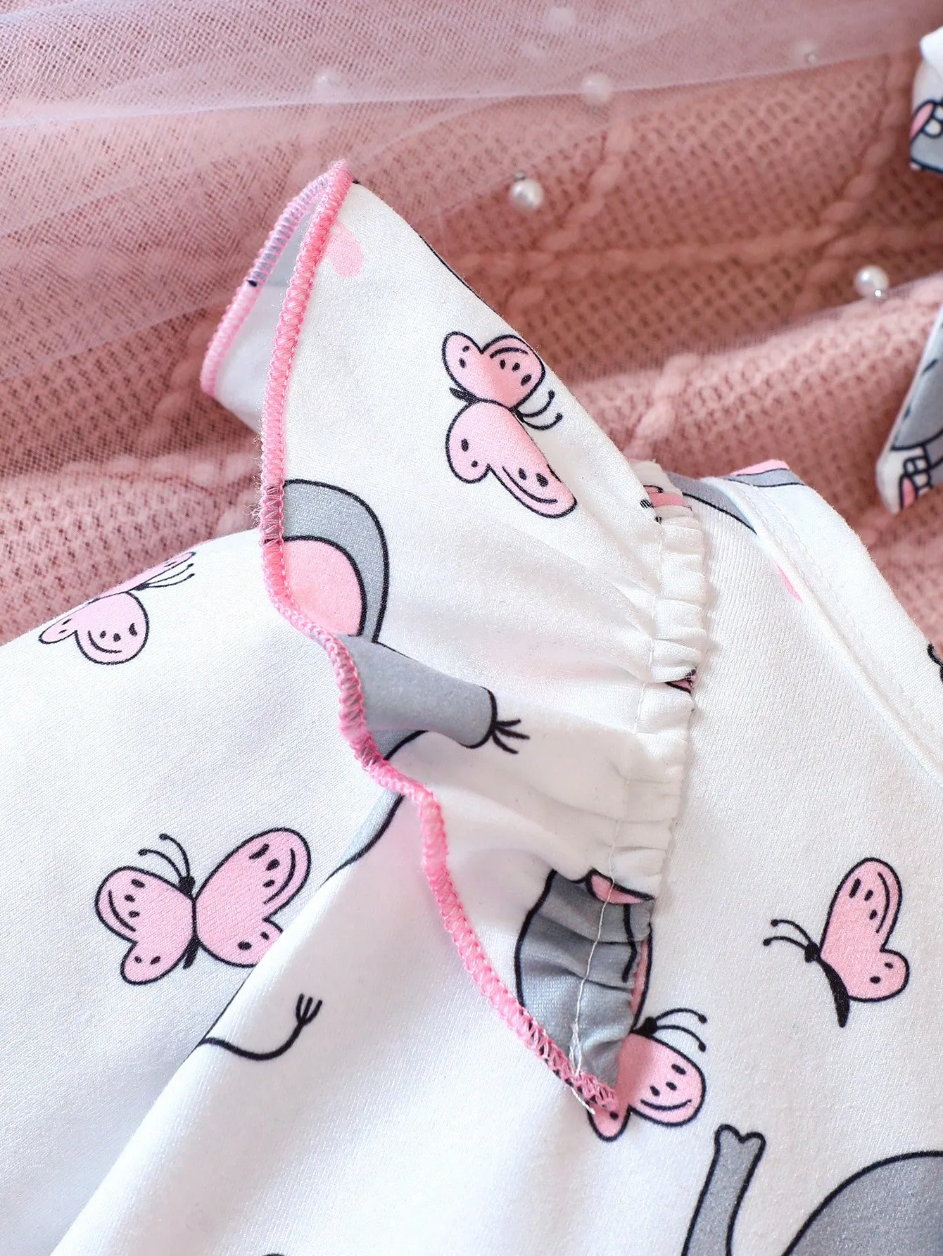 Baby Girl Cartoon Print Ruffle Trim Jumpsuit & Headband - FD