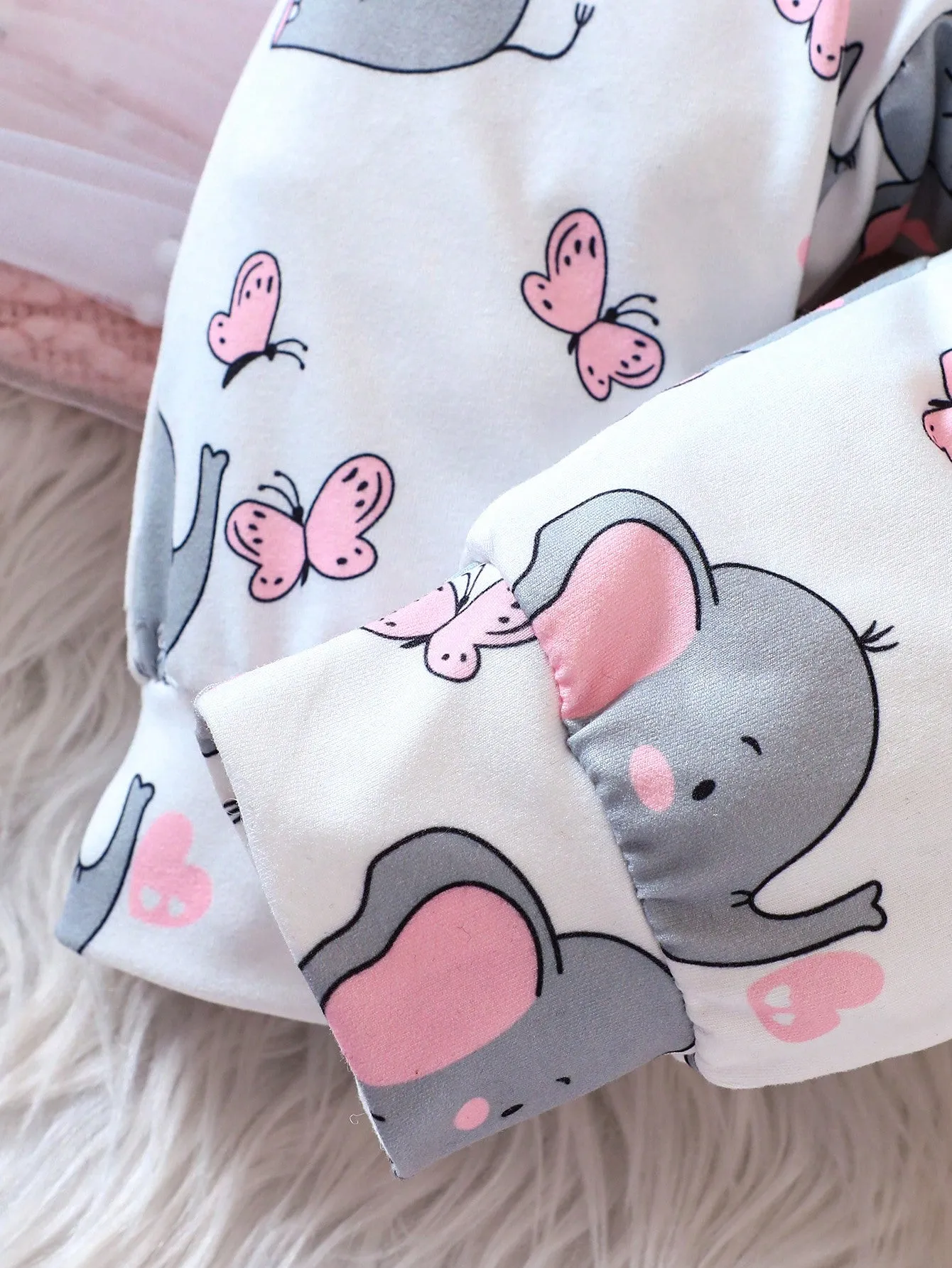 Baby Girl Cartoon Print Ruffle Trim Jumpsuit & Headband - FD